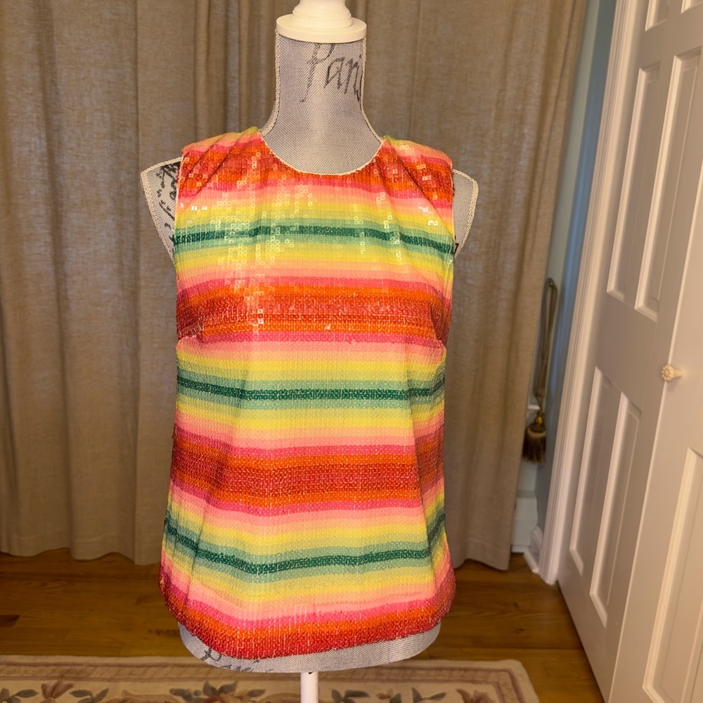 J.Crew Sleeveless top in watermelon-stripe sequins, size XS